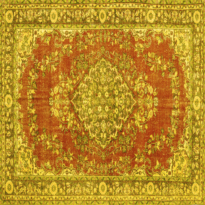 Square Machine Washable Persian Yellow Traditional Rug, wshtr3611yw