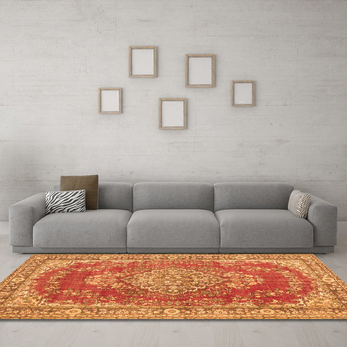 Machine Washable Persian Orange Traditional Area Rugs in a Living Room, wshtr3611org