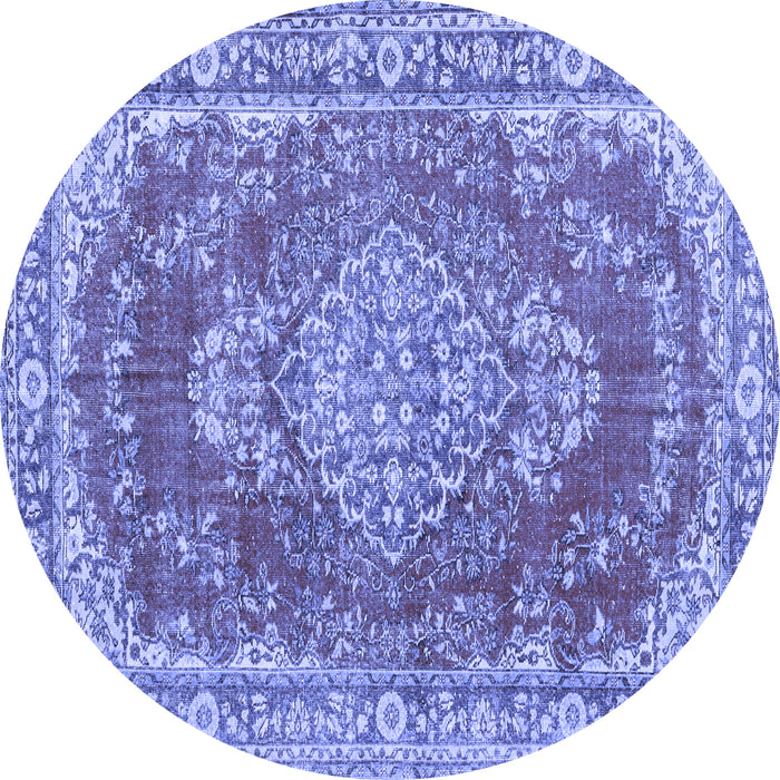 Round Machine Washable Persian Blue Traditional Rug, wshtr3611blu