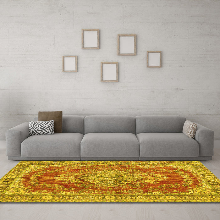 Machine Washable Persian Yellow Traditional Rug in a Living Room, wshtr3611yw