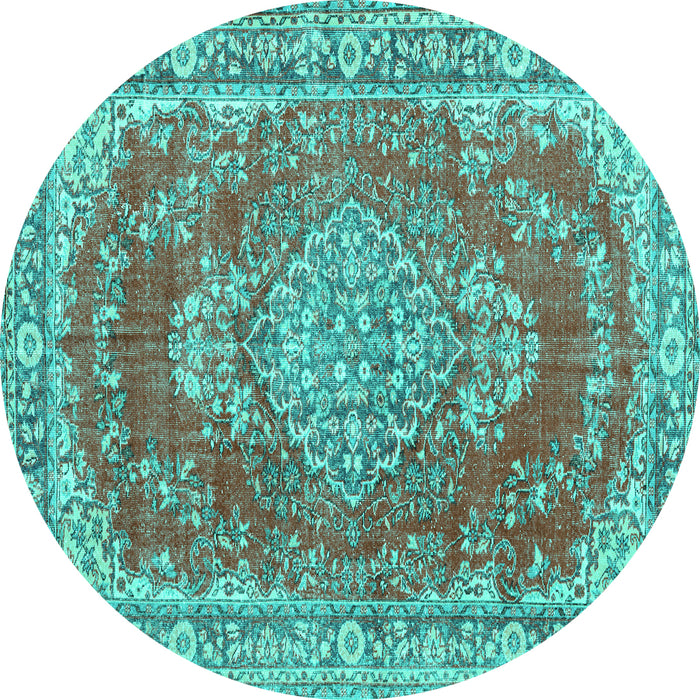 Round Machine Washable Persian Turquoise Traditional Area Rugs, wshtr3611turq