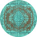 Round Machine Washable Persian Turquoise Traditional Area Rugs, wshtr3611turq