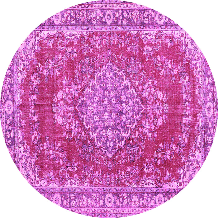 Round Machine Washable Persian Pink Traditional Rug, wshtr3611pnk