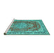 Sideview of Machine Washable Persian Turquoise Traditional Area Rugs, wshtr3611turq