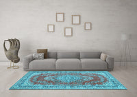 Machine Washable Persian Light Blue Traditional Rug, wshtr3611lblu