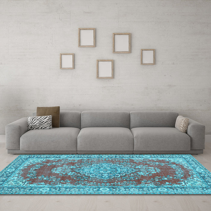 Machine Washable Persian Light Blue Traditional Rug in a Living Room, wshtr3611lblu