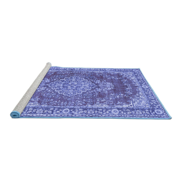 Sideview of Machine Washable Persian Blue Traditional Rug, wshtr3611blu