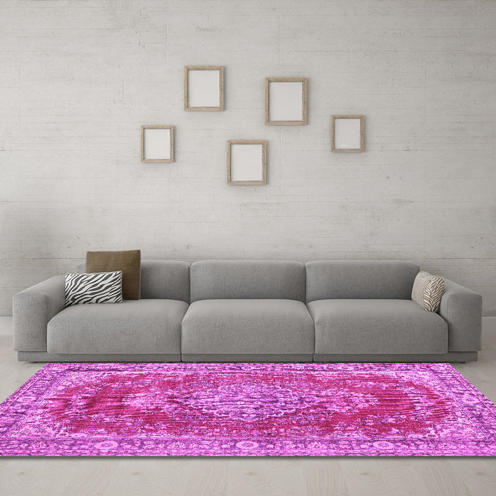 Machine Washable Persian Pink Traditional Rug in a Living Room, wshtr3611pnk