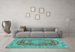 Machine Washable Persian Turquoise Traditional Area Rugs in a Living Room,, wshtr3611turq