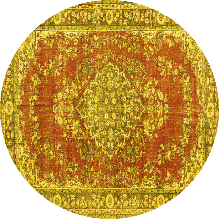 Round Machine Washable Persian Yellow Traditional Rug, wshtr3611yw