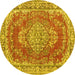 Round Machine Washable Persian Yellow Traditional Rug, wshtr3611yw