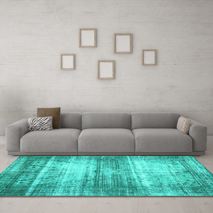 Machine Washable Persian Turquoise Traditional Area Rugs in a Living Room,, wshtr3612turq