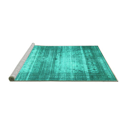 Sideview of Machine Washable Persian Turquoise Traditional Area Rugs, wshtr3612turq