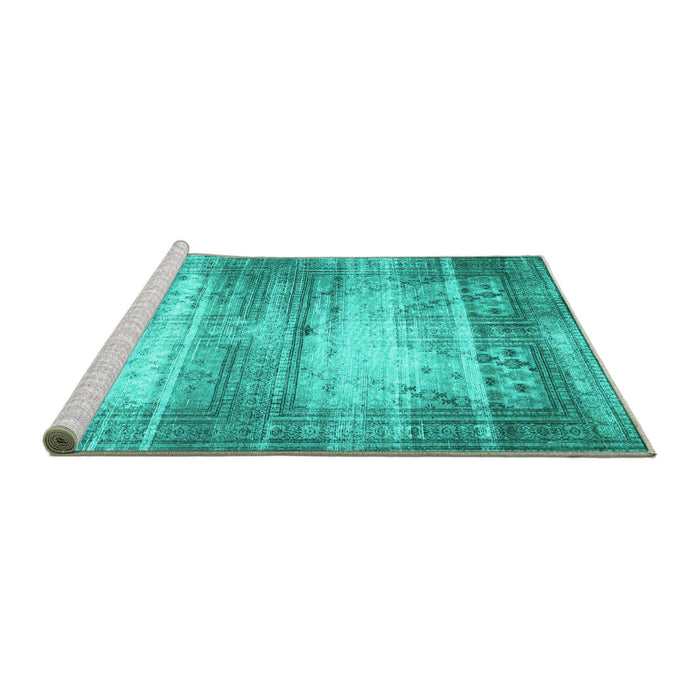 Sideview of Machine Washable Persian Turquoise Traditional Area Rugs, wshtr3612turq