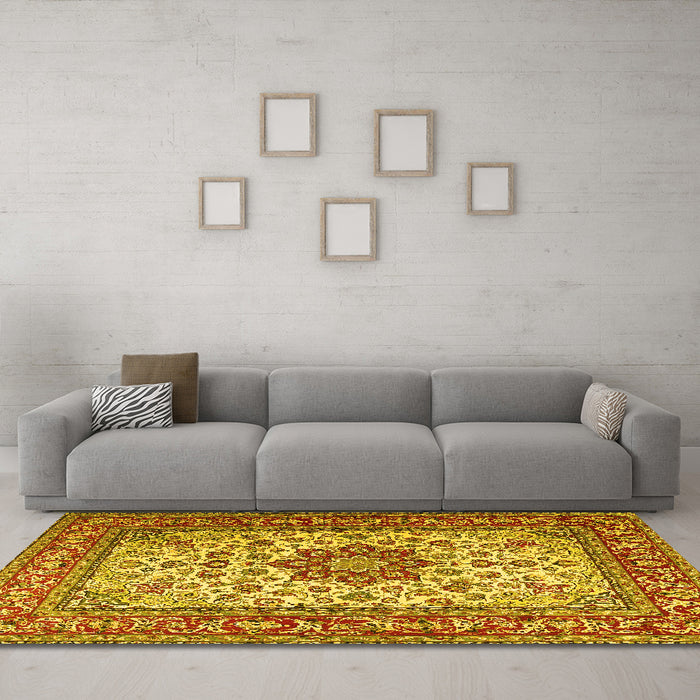Machine Washable Persian Yellow Traditional Rug in a Living Room, wshtr3613yw