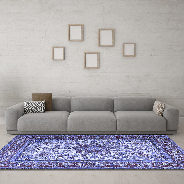 Machine Washable Persian Blue Traditional Rug in a Living Room, wshtr3613blu