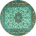 Round Machine Washable Persian Turquoise Traditional Area Rugs, wshtr3613turq