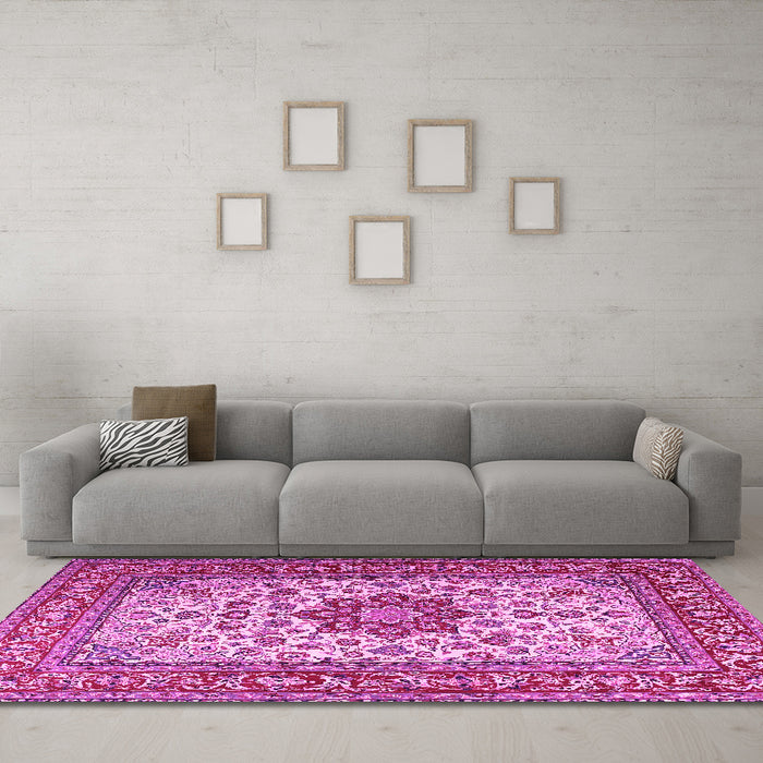 Machine Washable Persian Pink Traditional Rug in a Living Room, wshtr3613pnk