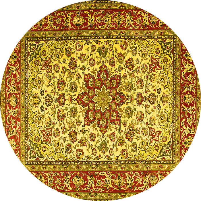 Round Machine Washable Persian Yellow Traditional Rug, wshtr3613yw