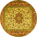 Round Machine Washable Persian Yellow Traditional Rug, wshtr3613yw