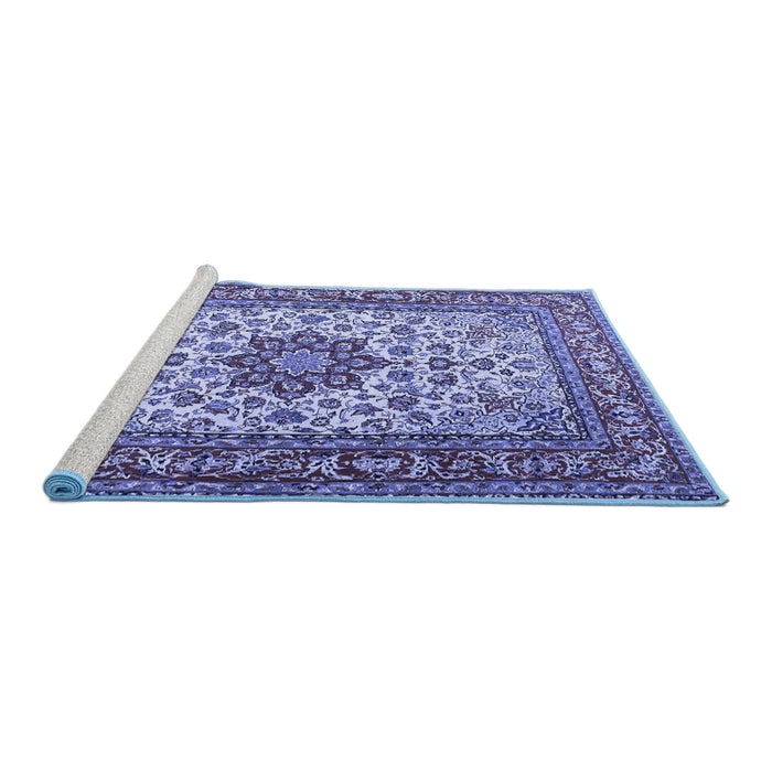 Sideview of Machine Washable Persian Blue Traditional Rug, wshtr3613blu