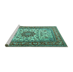 Sideview of Machine Washable Persian Turquoise Traditional Area Rugs, wshtr3613turq