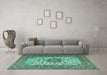 Machine Washable Persian Turquoise Traditional Area Rugs in a Living Room,, wshtr3613turq