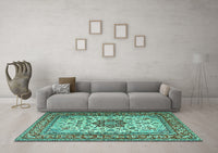 Machine Washable Persian Turquoise Traditional Rug, wshtr3613turq