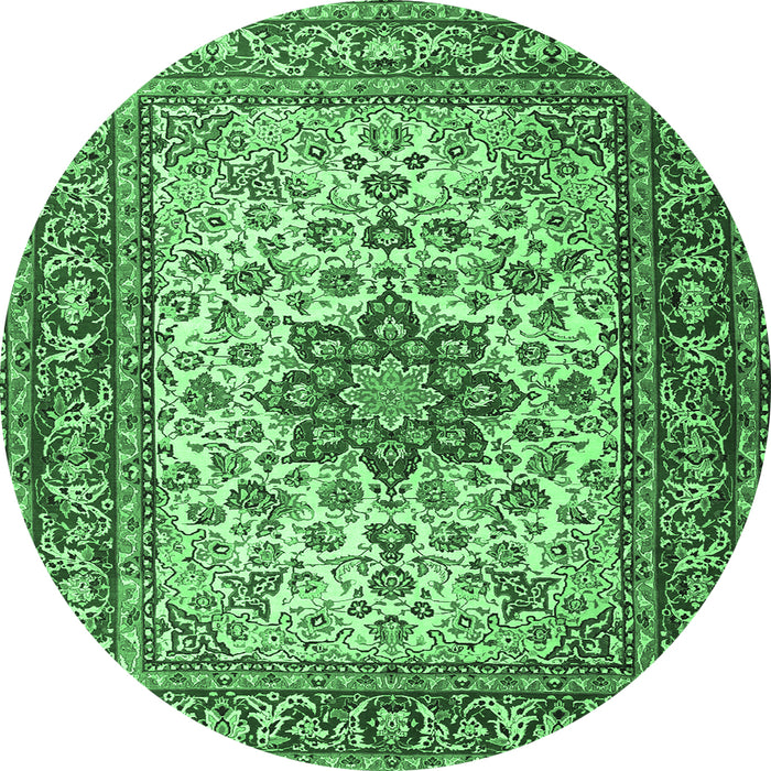 Round Persian Emerald Green Traditional Rug, tr3613emgrn