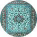 Round Machine Washable Persian Light Blue Traditional Rug, wshtr3613lblu