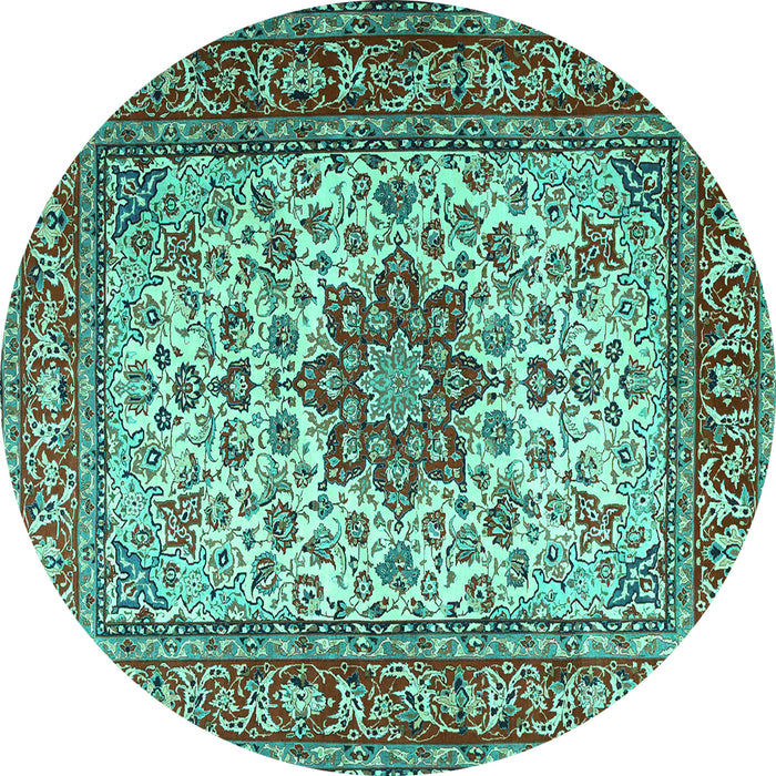 Round Persian Turquoise Traditional Rug, tr3613turq