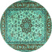 Round Persian Turquoise Traditional Rug, tr3613turq