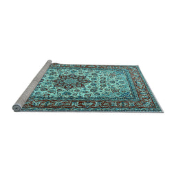 Sideview of Machine Washable Persian Light Blue Traditional Rug, wshtr3613lblu