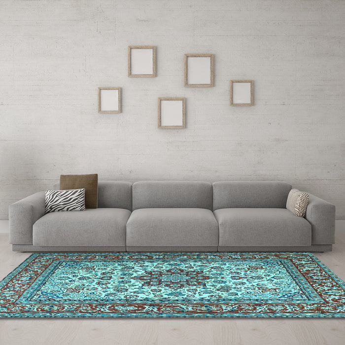 Machine Washable Persian Light Blue Traditional Rug in a Living Room, wshtr3613lblu