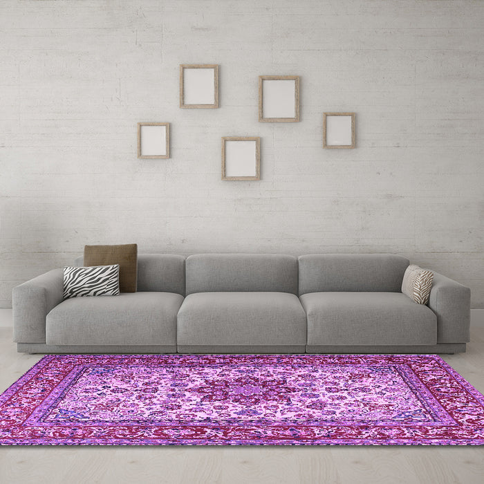 Machine Washable Persian Purple Traditional Area Rugs in a Living Room, wshtr3613pur