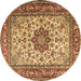 Round Machine Washable Persian Brown Traditional Rug, wshtr3613brn