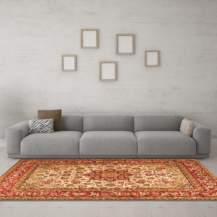 Machine Washable Persian Orange Traditional Area Rugs in a Living Room, wshtr3613org