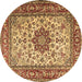 Round Persian Brown Traditional Rug, tr3613brn