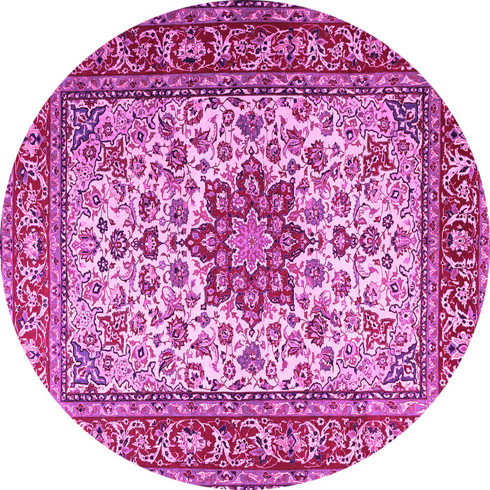 Round Machine Washable Persian Pink Traditional Rug, wshtr3613pnk