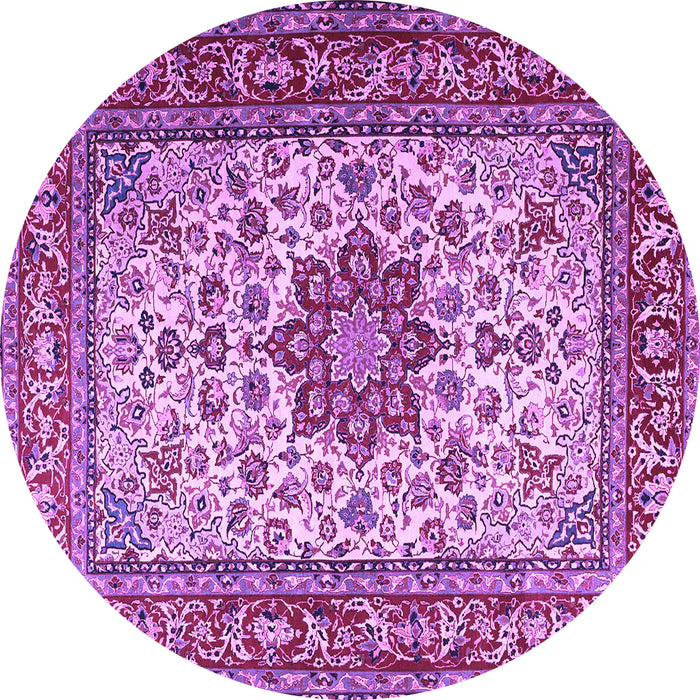 Round Machine Washable Persian Purple Traditional Area Rugs, wshtr3613pur