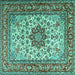 Square Machine Washable Persian Turquoise Traditional Area Rugs, wshtr3613turq