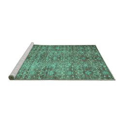 Sideview of Machine Washable Persian Turquoise Traditional Area Rugs, wshtr3614turq