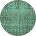 Round Machine Washable Persian Turquoise Traditional Area Rugs, wshtr3614turq