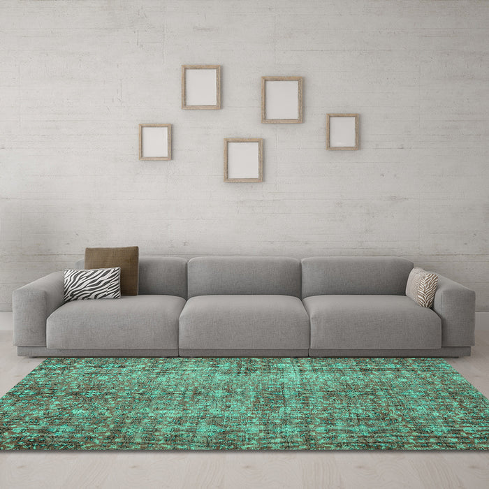 Machine Washable Persian Turquoise Traditional Area Rugs in a Living Room,, wshtr3614turq