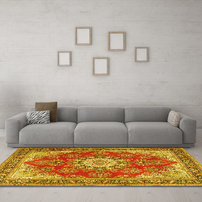 Machine Washable Persian Yellow Traditional Rug in a Living Room, wshtr3615yw
