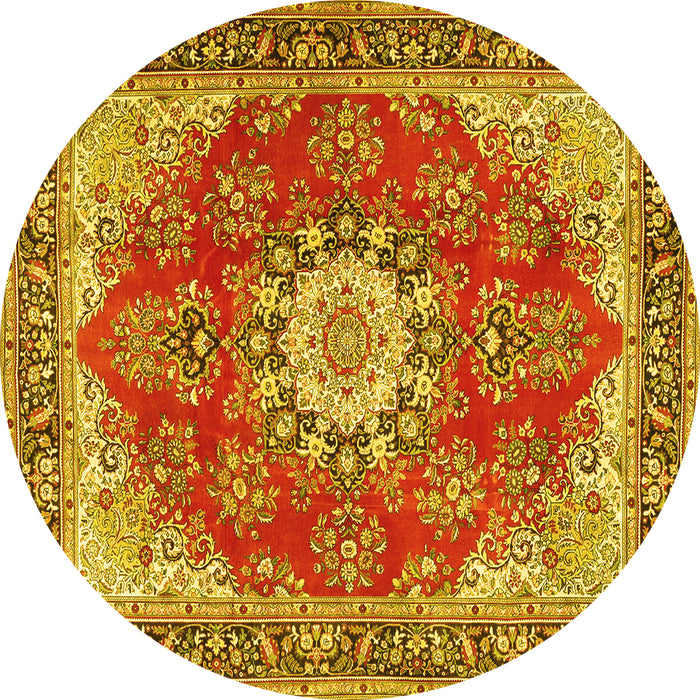 Round Machine Washable Persian Yellow Traditional Rug, wshtr3615yw