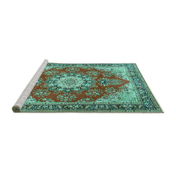 Sideview of Machine Washable Persian Turquoise Traditional Area Rugs, wshtr3615turq