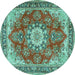 Round Persian Turquoise Traditional Rug, tr3615turq