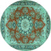 Round Machine Washable Persian Turquoise Traditional Area Rugs, wshtr3615turq