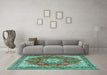 Machine Washable Persian Turquoise Traditional Area Rugs in a Living Room,, wshtr3615turq